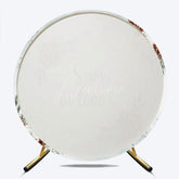 Aperturee - Aperturee Snow in Love Round Backdrop for Winter Wedding Bridal Shower with Pinecones White Roses and Snowflakes Decor